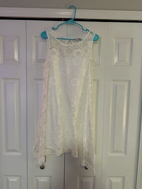 Lace Overlay Mini Dress in White